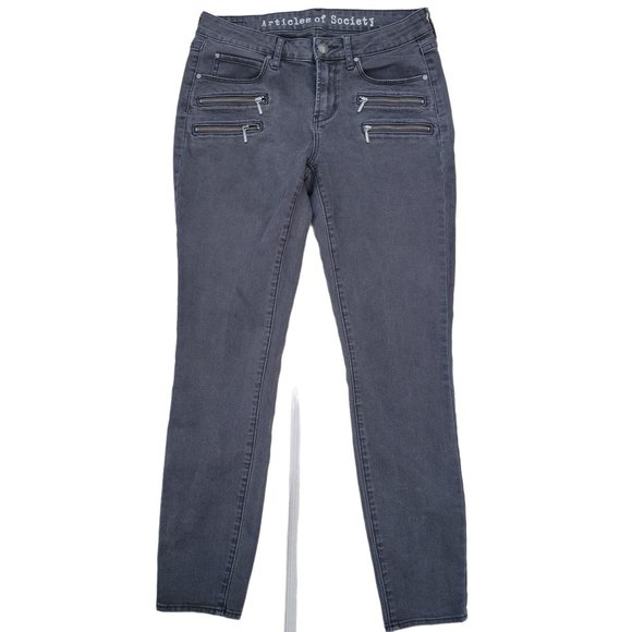 Articles of Society Motto Ebony Skinny Black Denim Jeans Mya 4 Zip Womans 27 - Picture 1 of 8